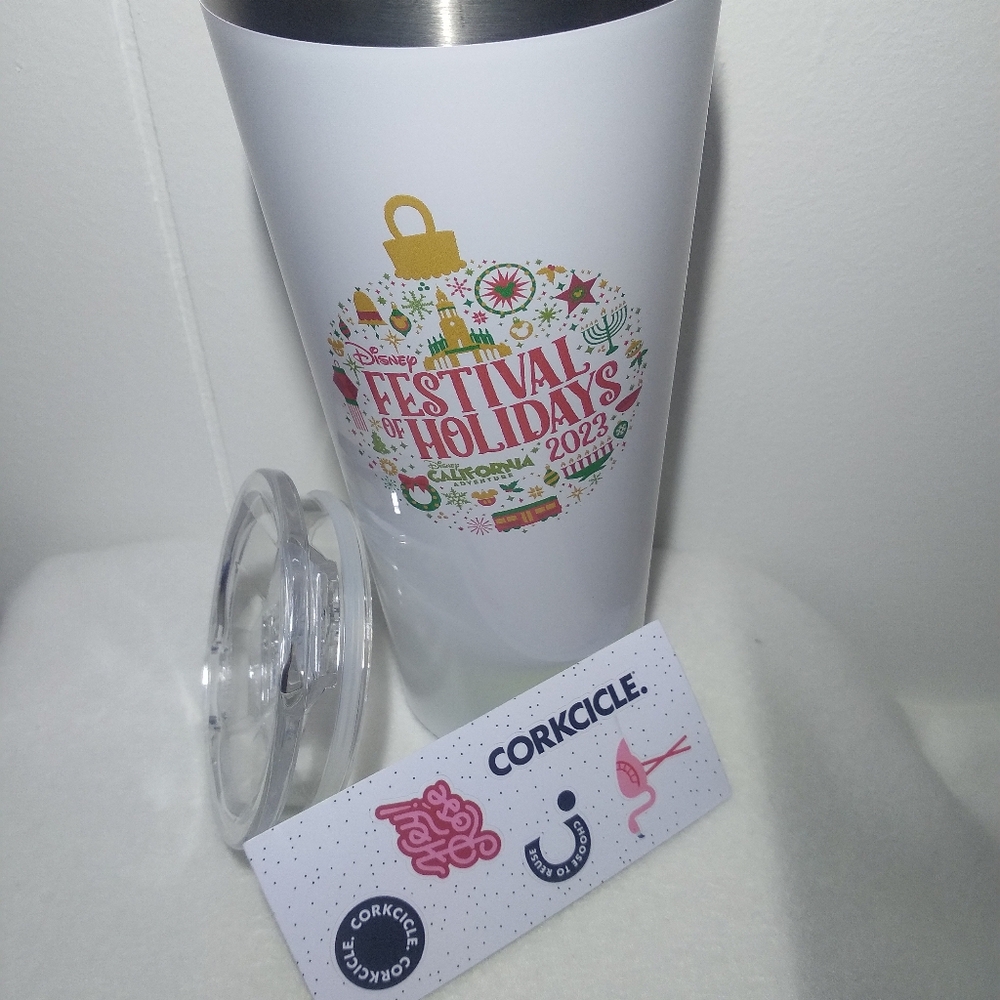 Disneyland Disney Corkcicle White Tumbler Festival of Holidays California Advent